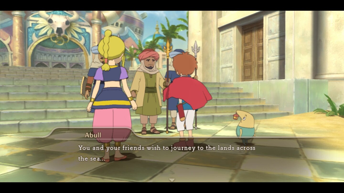 Ni no Kuni: Der Fluch der weißen KöniginRollenspiel-typisch führt ihr in den Städten allerlei Dialoge, um die Story voranzutreiben.