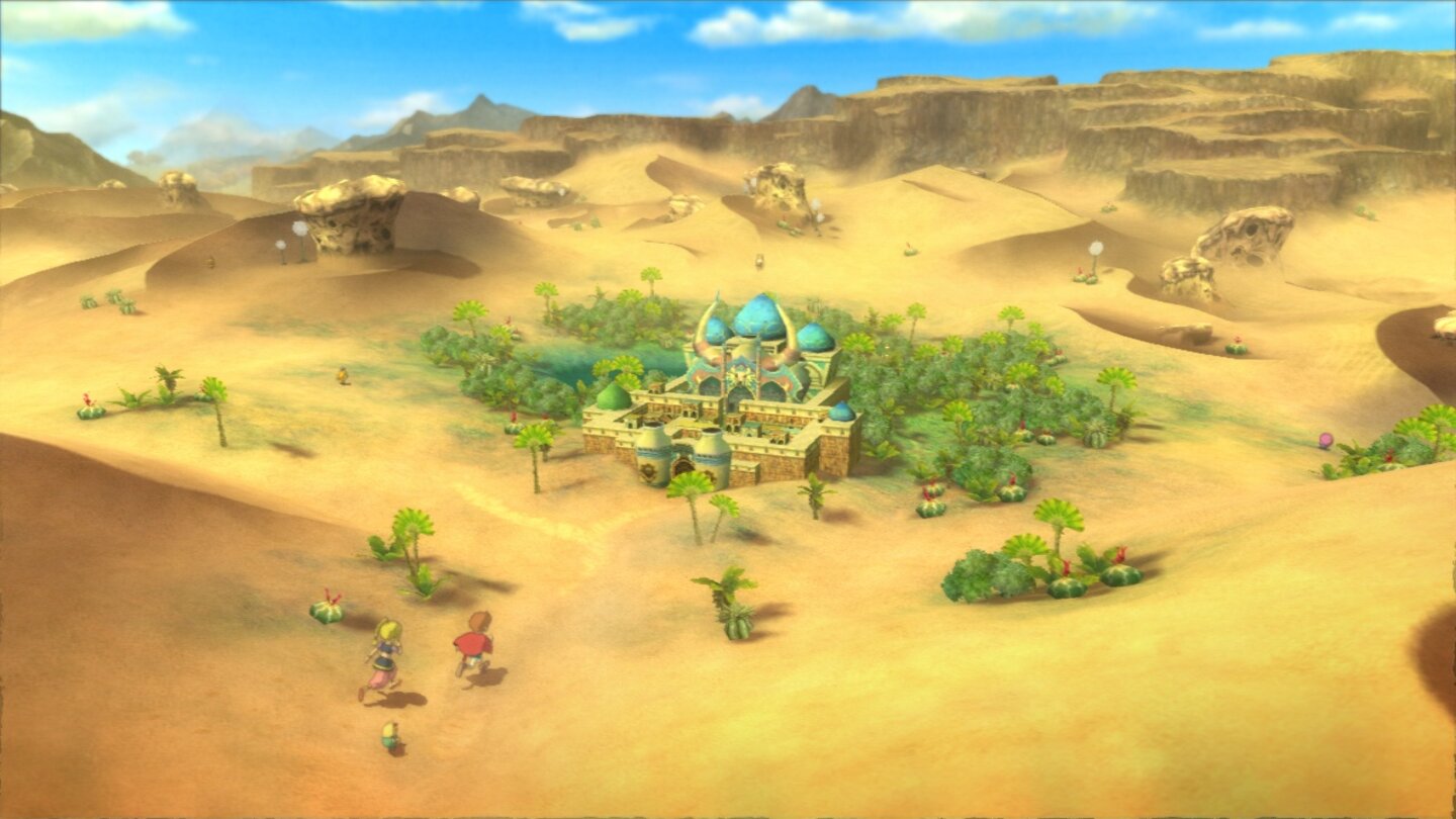 Ni no Kuni: Der Fluch der weißen KöniginÄhnlich wie in Blue Dragon bewegt ihr euch auf einer frei begehbaren Weltkarte und haltet Ausschau nach Städten und Dungeons.