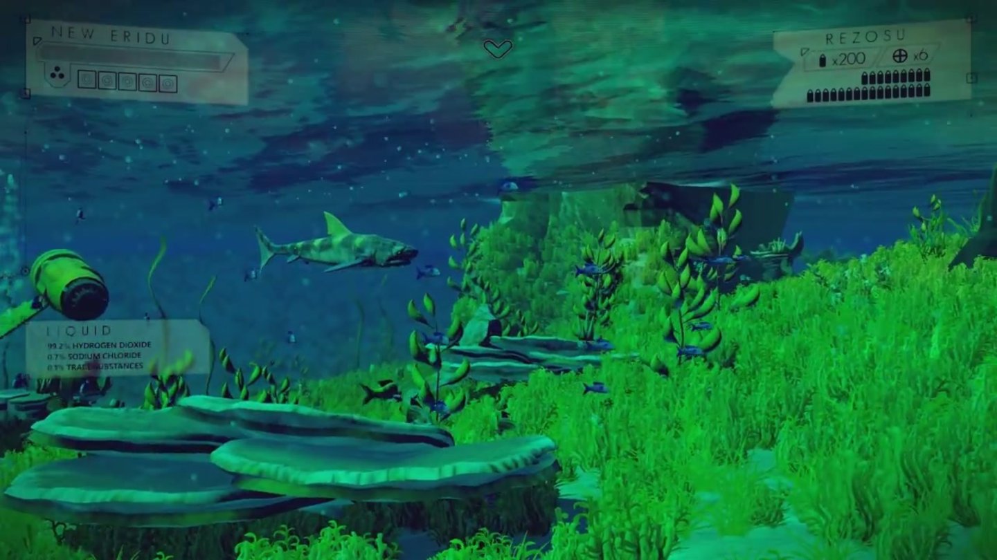 No Man's SkyAuch unter Wasser kann der Spieler Tierarten erforschen und Ressourcen finden.