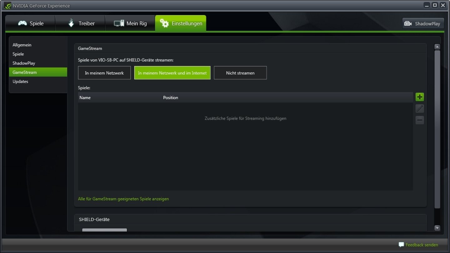 Besitzer eines Nvidia-Shield-Geräts können Spiele vom PC auf die Konsole beziehungsweise das Tablet übertragen. Die passenden Optionen finden Sie unter dem Punkt »GameStream«.
