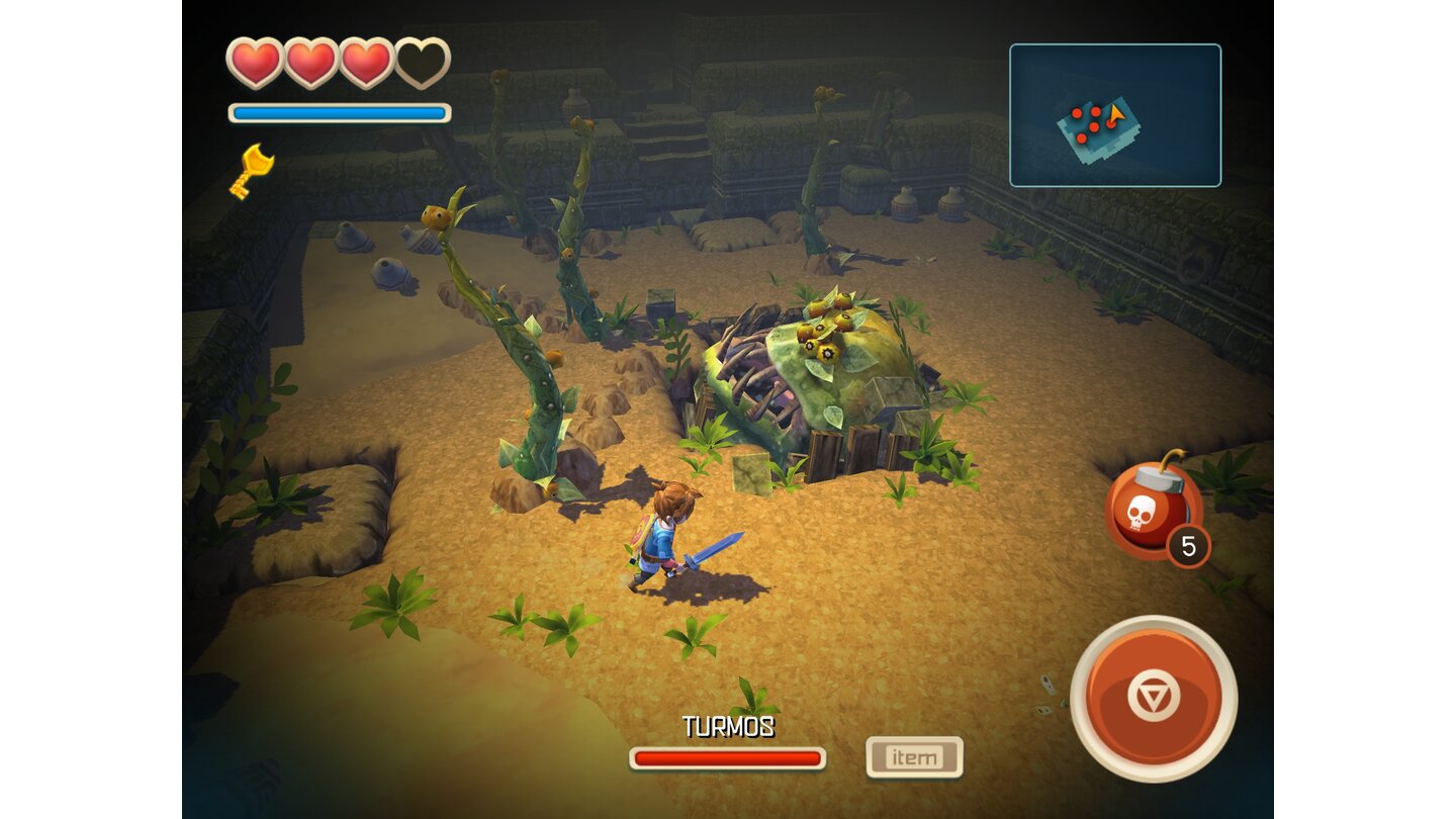 OceanhornTerror from the Deep: Turmos begegnet uns schon früh in Oceanhorn – und sorgt mit seinen Unkrauttentakeln für Chaos.