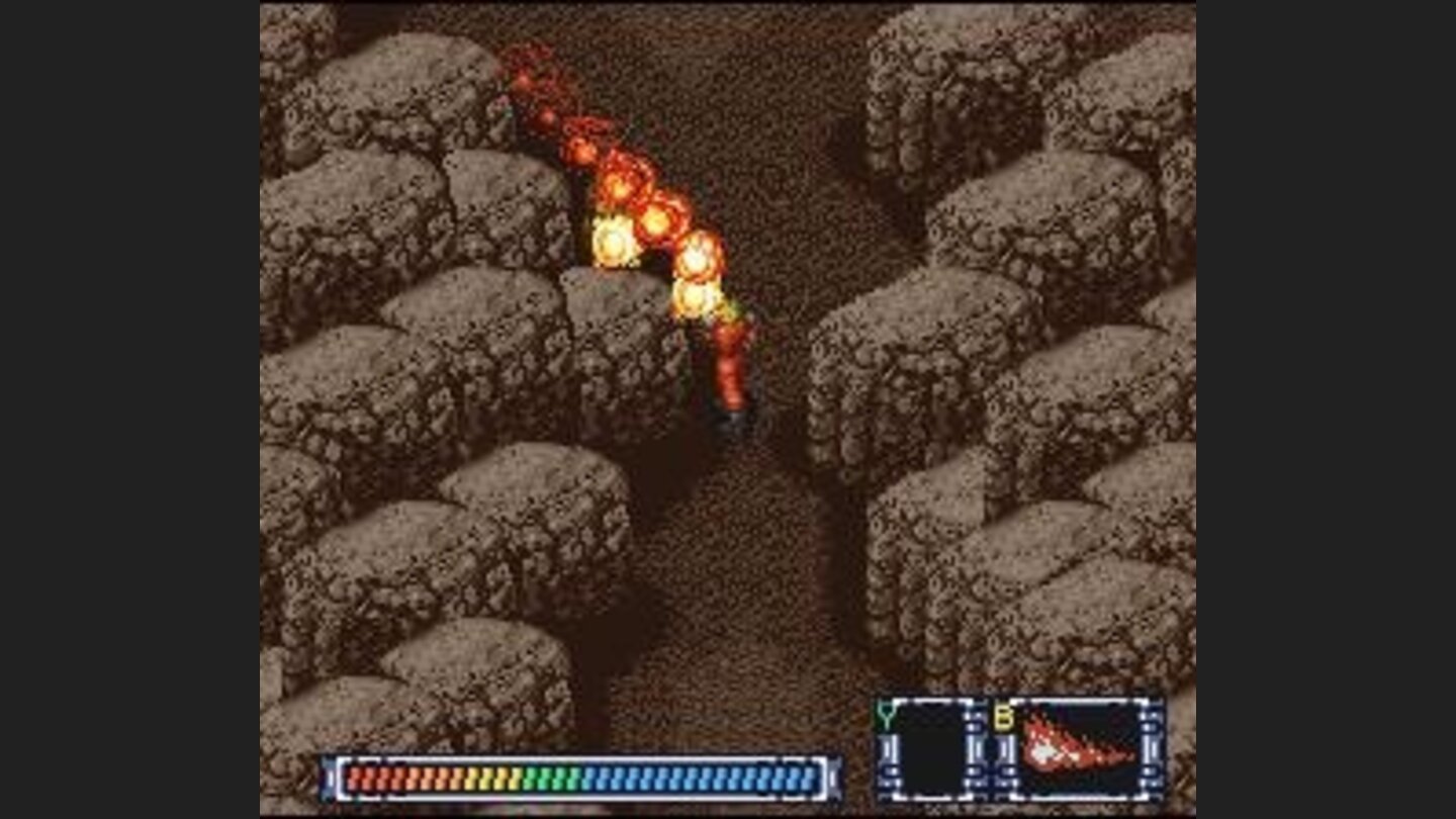 The flamethrowers flame follows over inclines and around corners