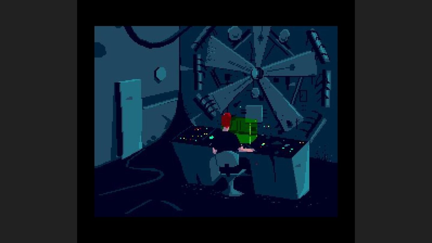 Lester at his holographic workstation in the intro cutscene.
