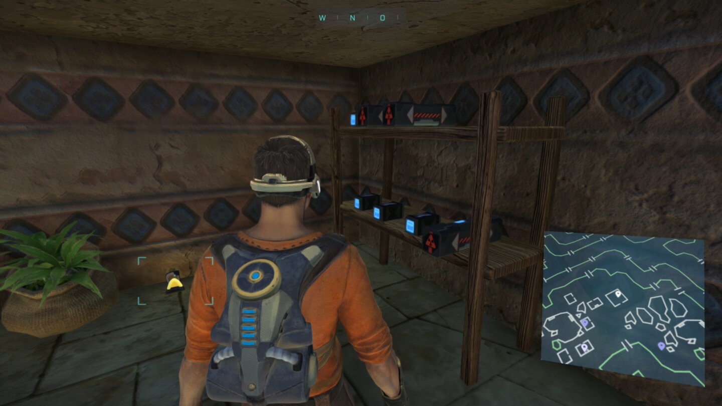 Outcast: Second ContactWer keine Ressourcen sammeln will, kann Waffen und Munition auch kaufen oder solche Vorratslager plündern.