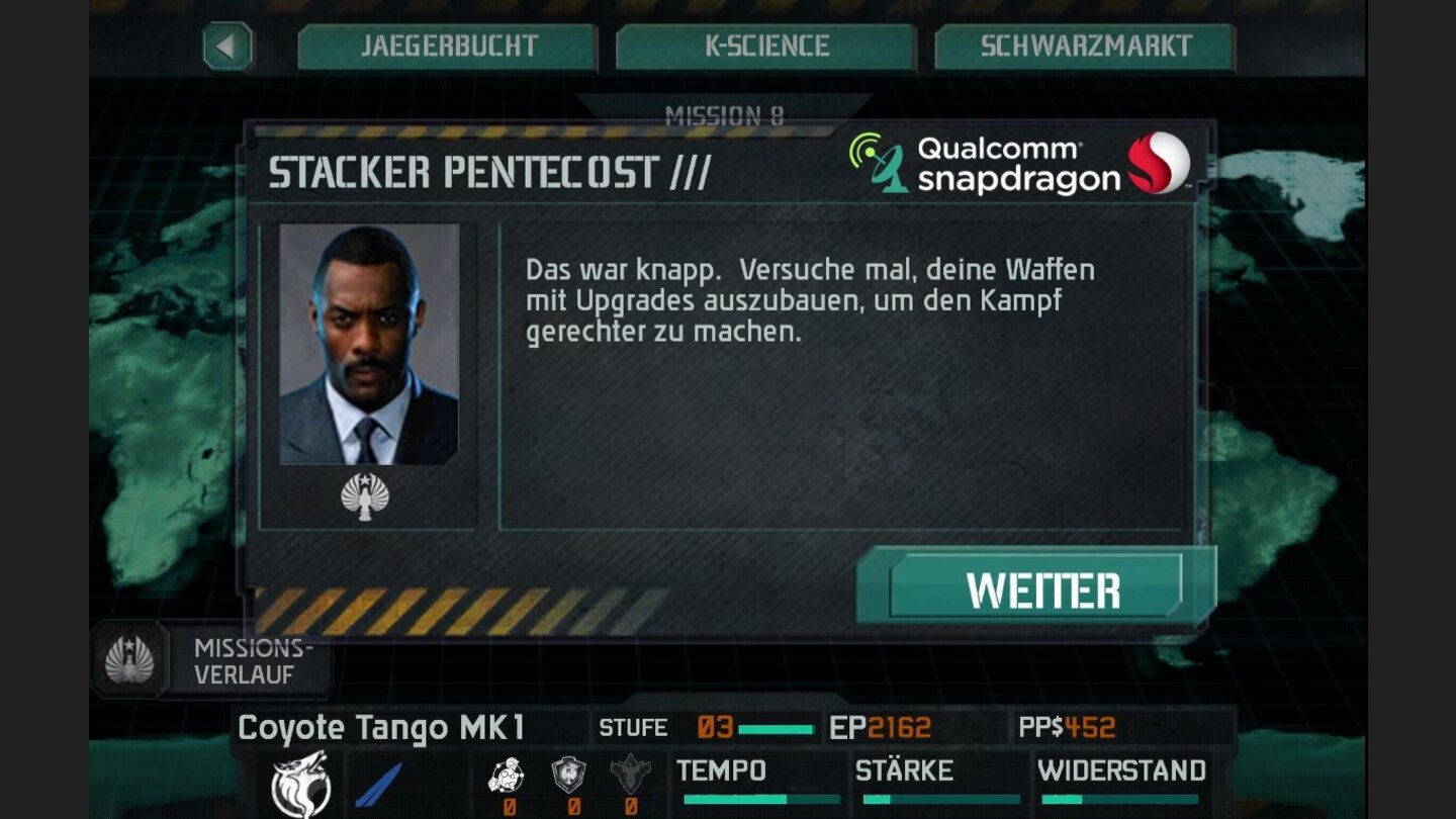 Pacific RimDie Stars aus dem Film begegnen uns auch im Mobile-Spiel - aber nur als Bild.
