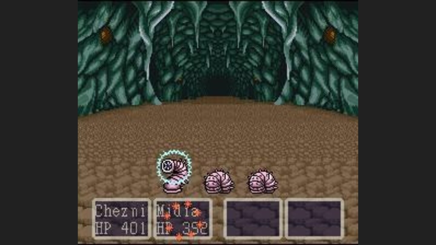 Attacking some rock monsters in a cave