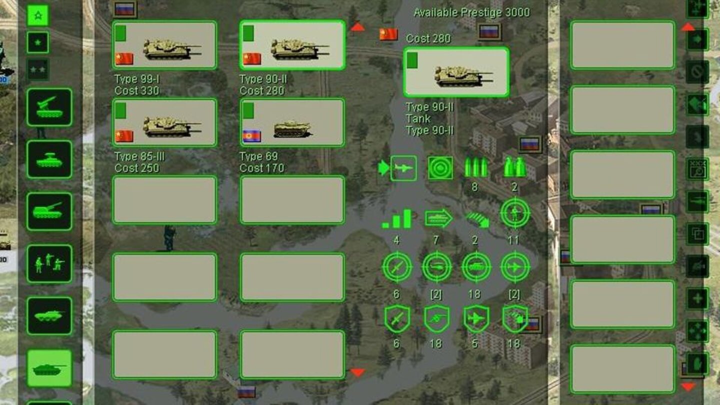 Dynasty General (1998) Entsprechend deftig sind die Einheiten – Panzer ballern deutlich weiter als ihre Weltkriegs-Vorfahren, und Transporthubschrauber machen die früher eher schwache Infanterie verflixt mobil und zum Albtraum für die hinteren Linien, in der ja gerne Artillerie parkt.