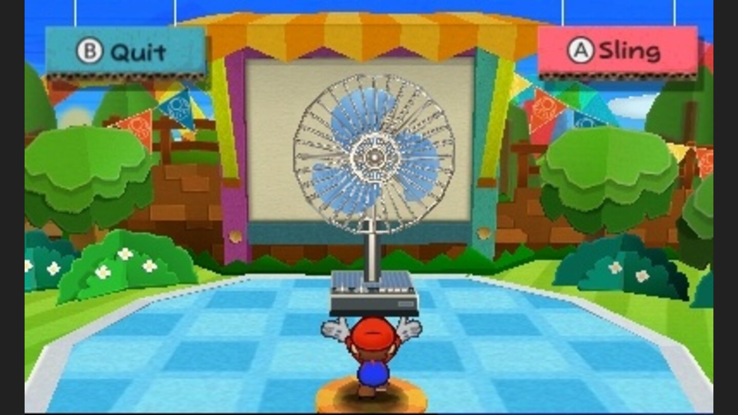 Paper Mario: Sticker StarUm einen gefundenen Gegenstand benutzen zu können, muss man ihn erst auf eine Leinwand werfen, wo er zum Sticker wird.