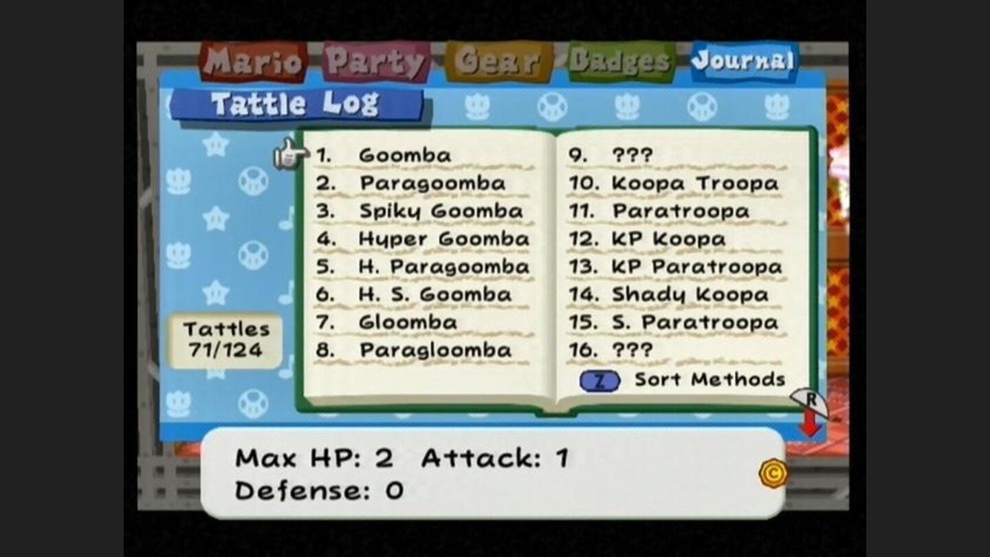 The Tattle Log displays information gathered by Goombella during battles.