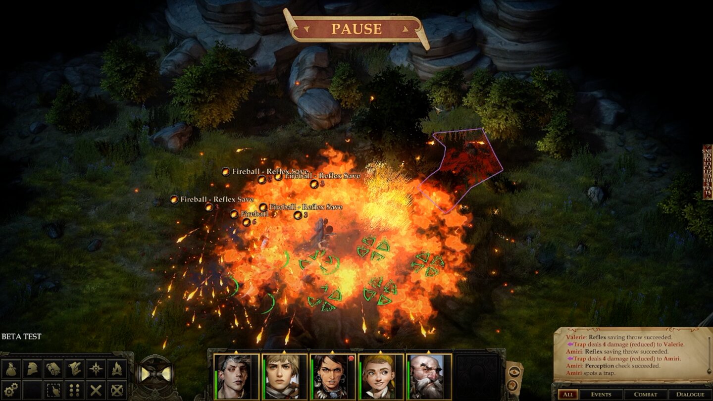 Pathfinder: KingmakerHier sind wir unvorsichtig vorgegangen und mitten in die Falle von Räubern getappt. Unsere Party gerät dann in Panik und lässt sich nur schwer wieder unter Kontrolle bringen.