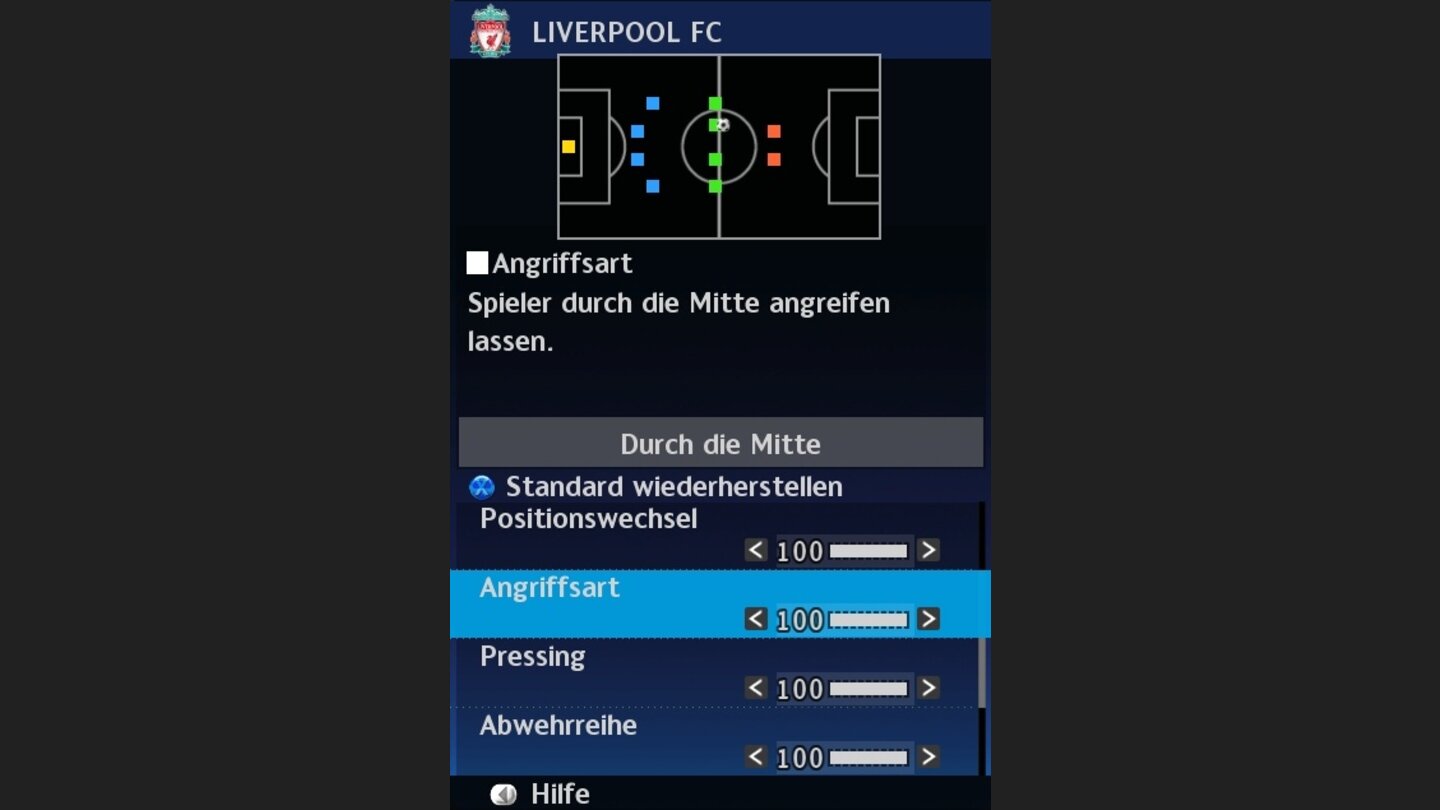 Über die neuen Taktik-Schieberegler befehlen wir unseren Spielern, kompakt zu stehen ...