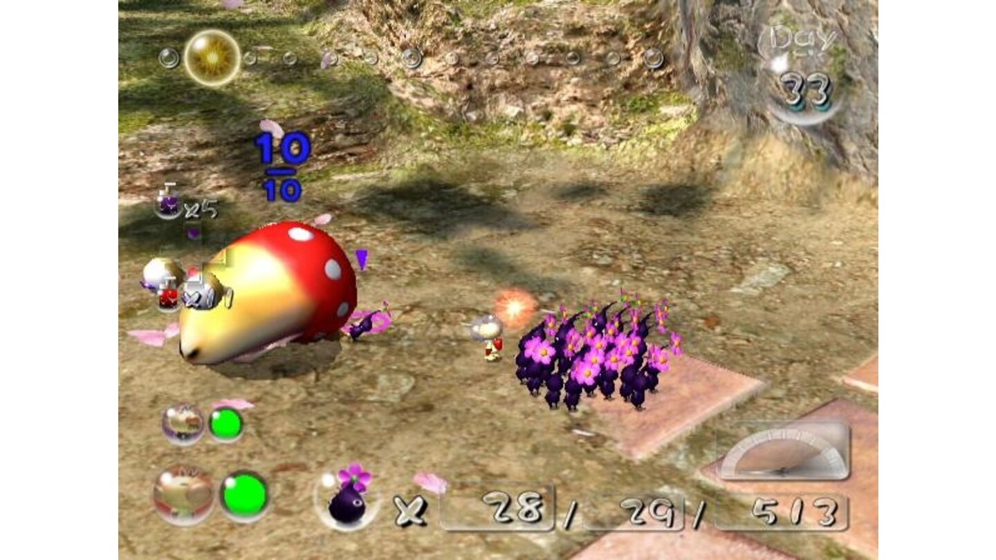 A purple Pikmin can carry the equivalent of 10 normal Pikmin.