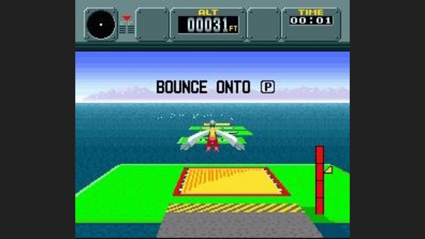 When you complete some special objectives (like landing on a moving target) you get to play a bonus game like this one (bounce on a series of trampolines)...