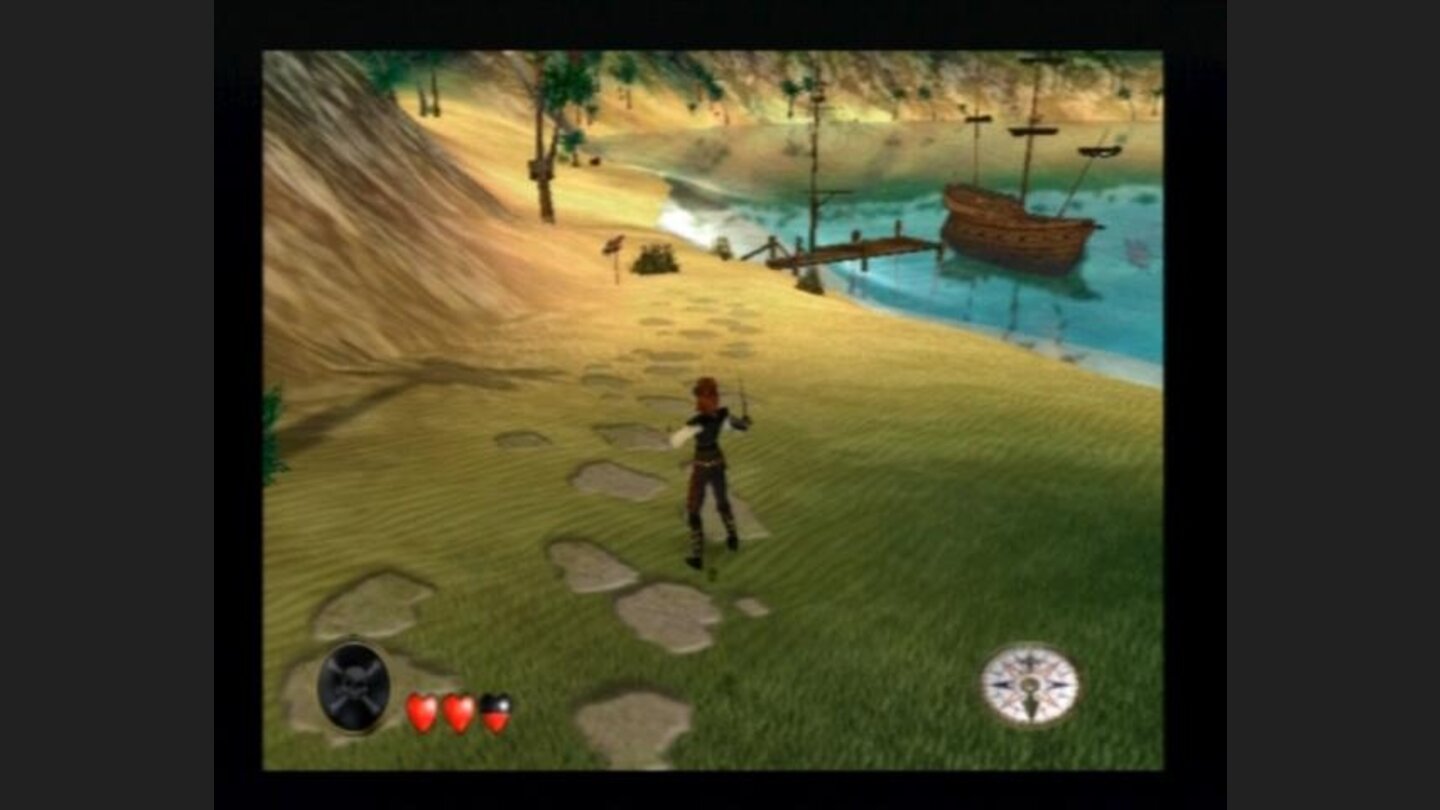 That parrot (the one along the road) is the only place where you may save your games.