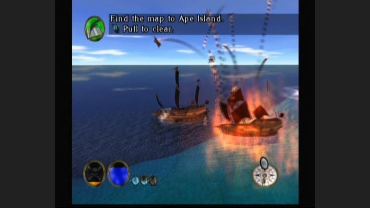 Enemy ship in flames.