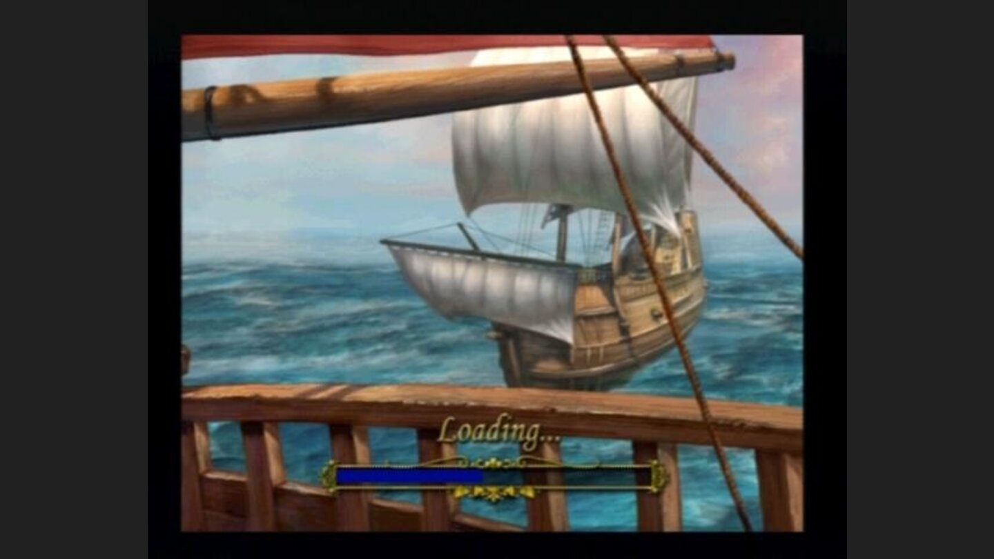 Loading screens vary, but they always depicts whats coming next, weather youre about to go sailing, ship combat, fencing, etc..