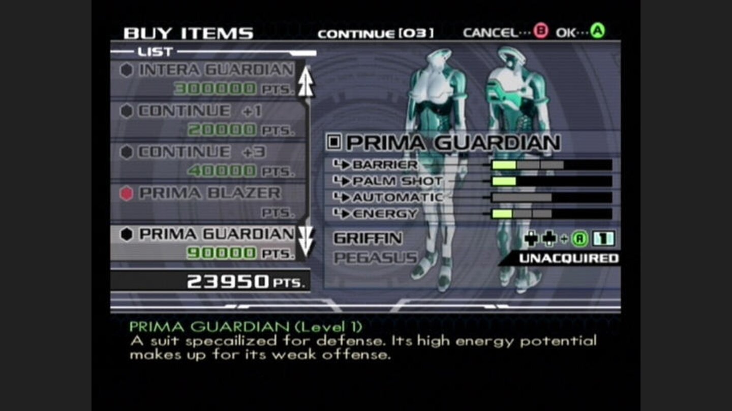 Use points to buy suit upgrades