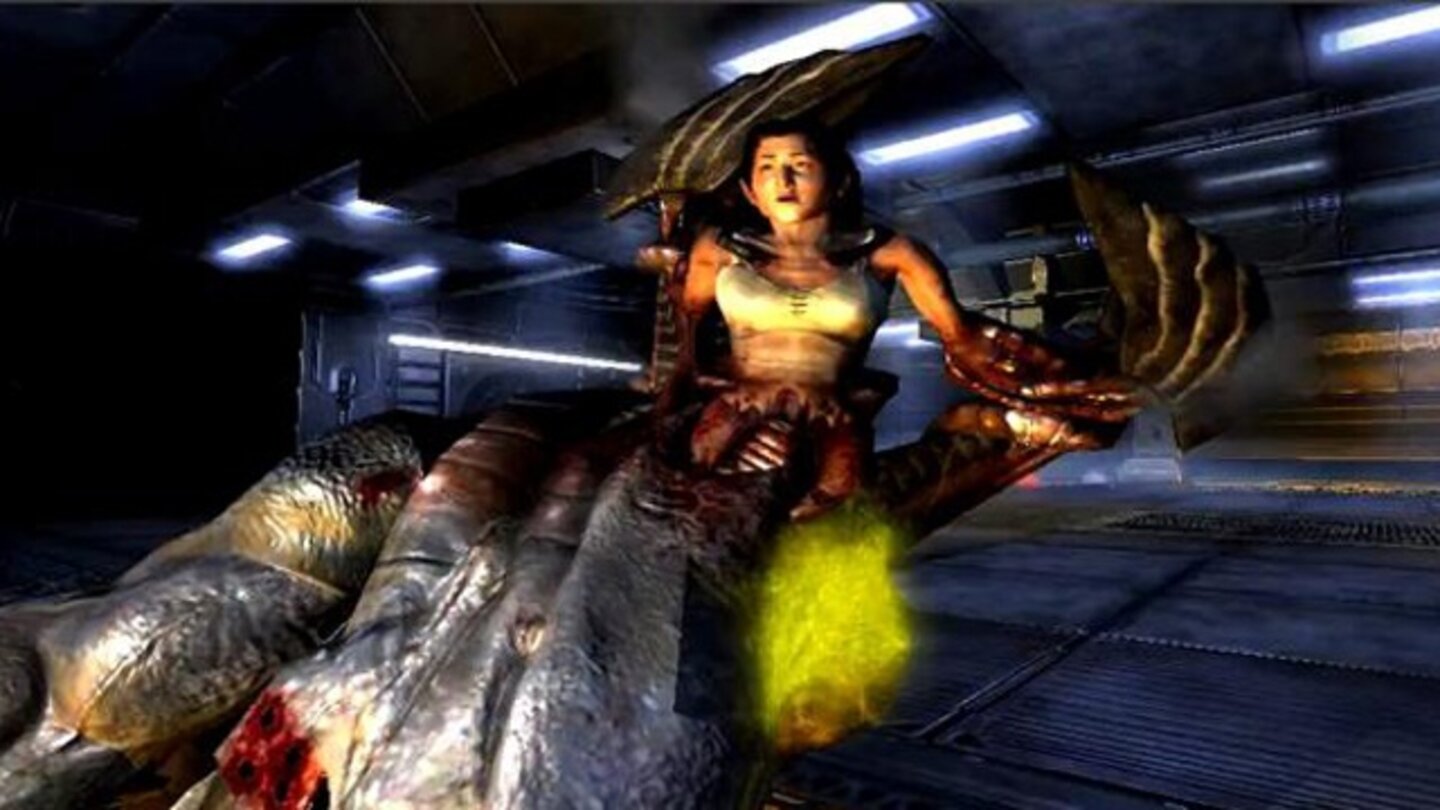 2006 - PreyDer Indianer Tommy wird nebst Freundin Jen und Großvaer Enisi von Aliens entführt. Enisi wird kurze Zeit später getötet, Tommy macht sich auf dem Alienplaneten auf die Suche nach seiner Liebsten. Als er diese schließlich halb eingeschlossen in einem Kokon entdeckt, sagt Jen, sie fühle ihre Beine nicht. Der Grund: Jen wurde von den Aliens zu einem MenschAlien-Hybriden verwandelt, der Tommy schließlich bekämpft. Auf Jens Bitte tötet Tommy schließlich seine Freundin.