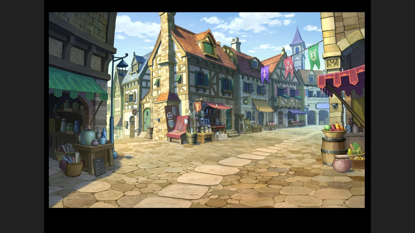Layton vs. Wright: - ArtworksDer Marktplatz von Labyrinthia.