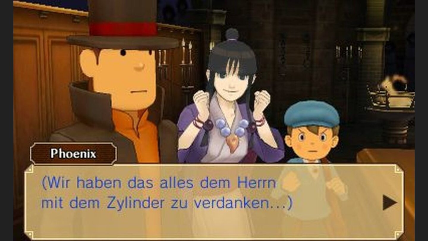 Professor Layton vs. Phoenix WrightZum Glück sind der Professor, Luke und Maya mit hilfreichen Tipps zur Stelle.