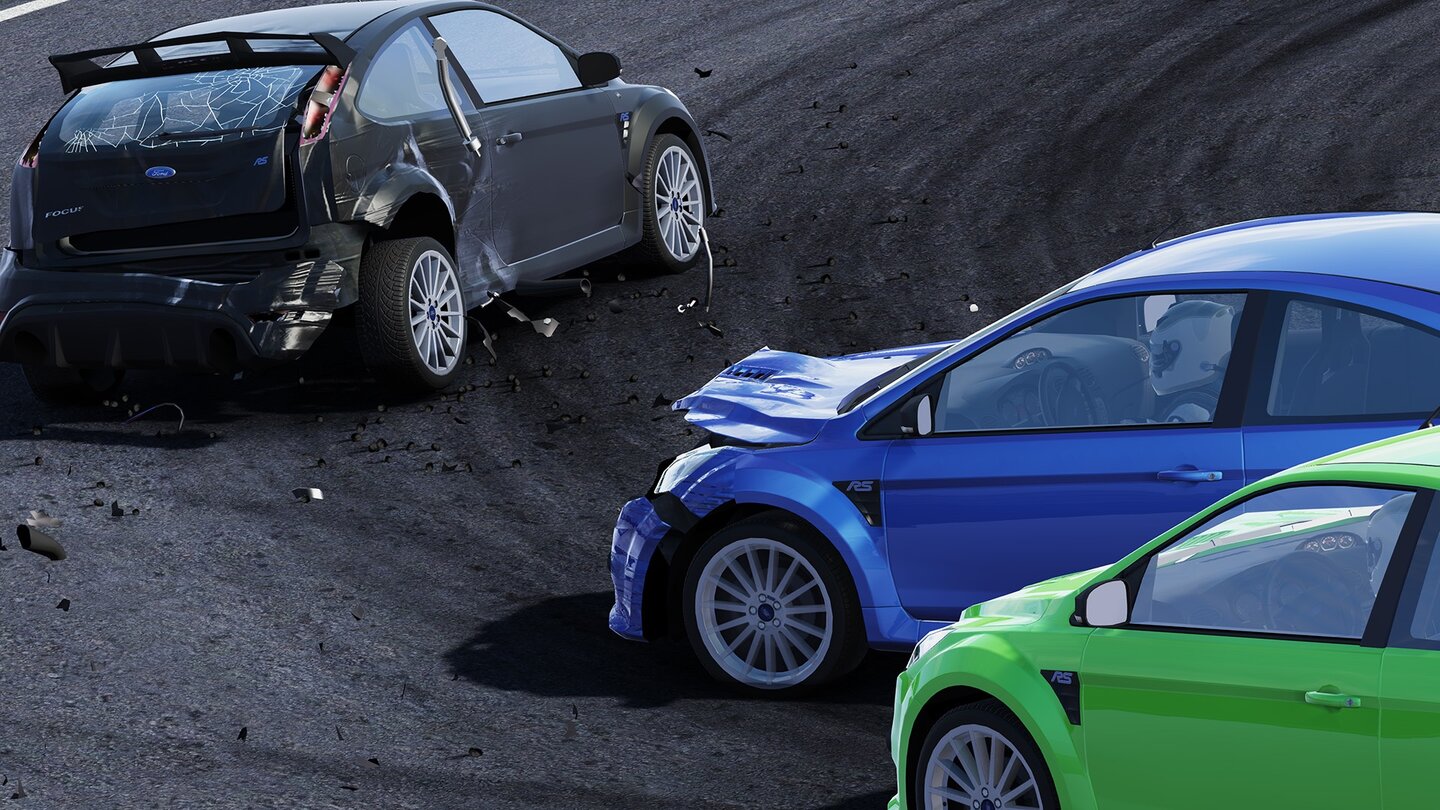 Project Cars Trotz lizenzierter Autos wie den Ford Focus protzt Project Cars mit einem detailreichen Schadensmodell.