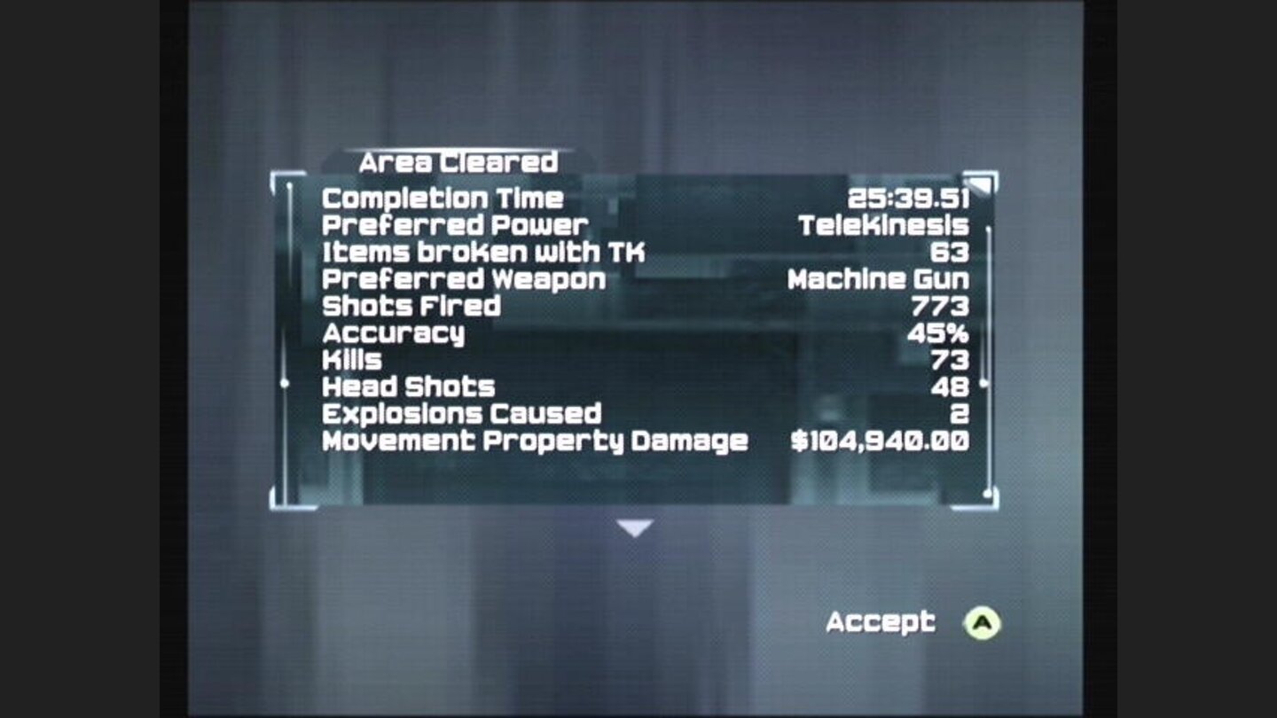 At the end of each area, you get an overview of your stats, as well as what you unlocked.