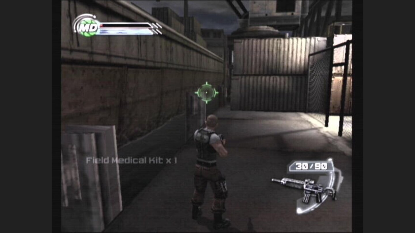 The docks. Better avoid the water, because for some reason, this seasoned military operative cant swim.