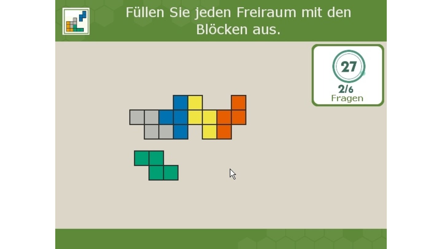 Puzzle 2: Füllen Sie die graue Form mit Tetris-Bauklötzen.