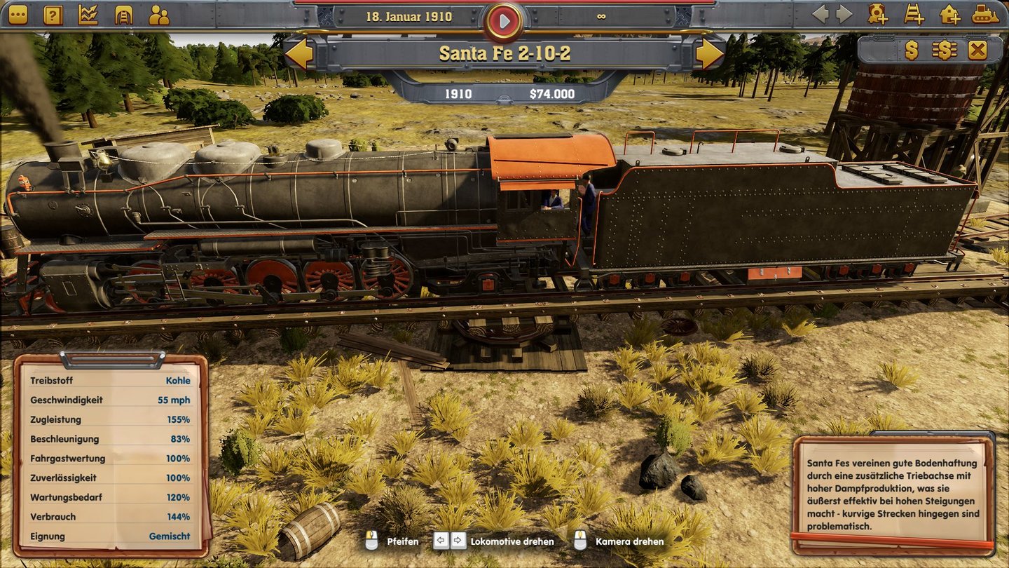 Railway EmpireEl Dorado für Dampflok-Fans: Der Lokschuppen zeigt die Dampfrösser im Detail.