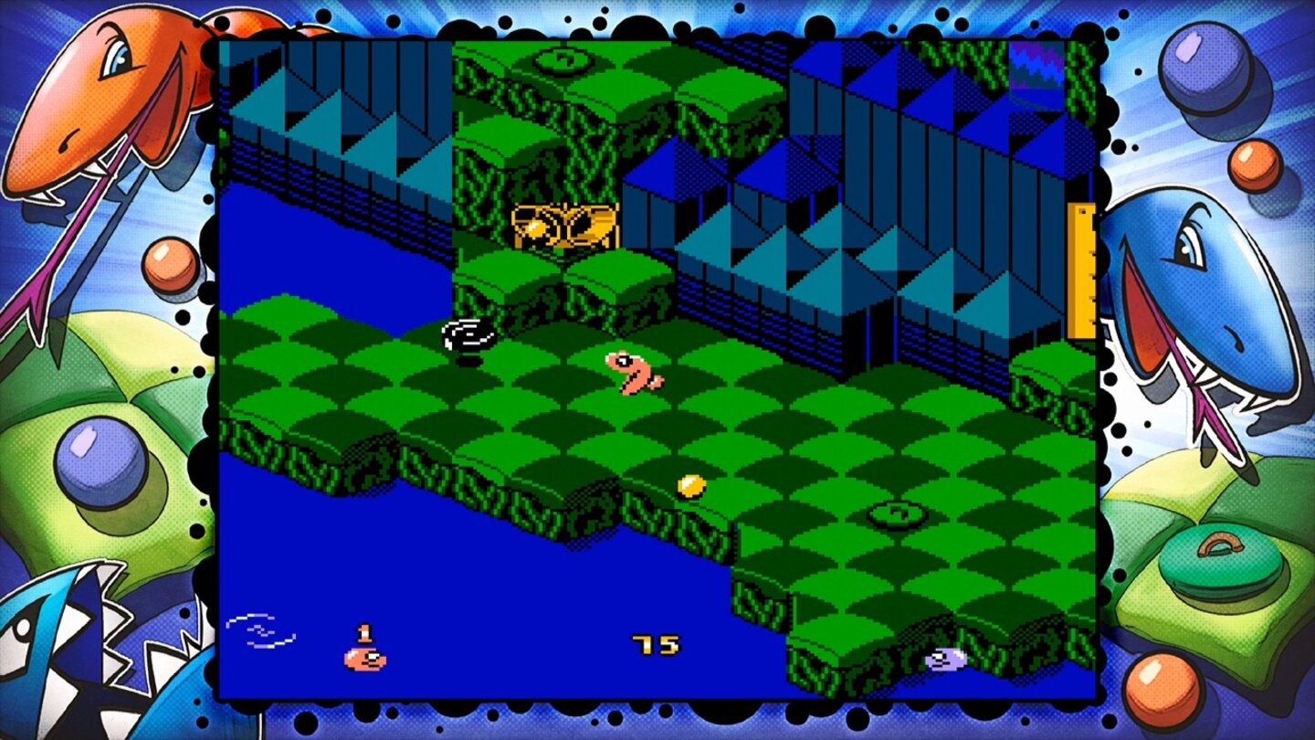 Snake Rattle N Roll (NES, 1990)
Interessantes Konzept um zwei Schlangen, die genug essen müssen, um einen Level zu beenden. Krankt etwas an fehlender Abwechslung.
Wertung: ** von ***