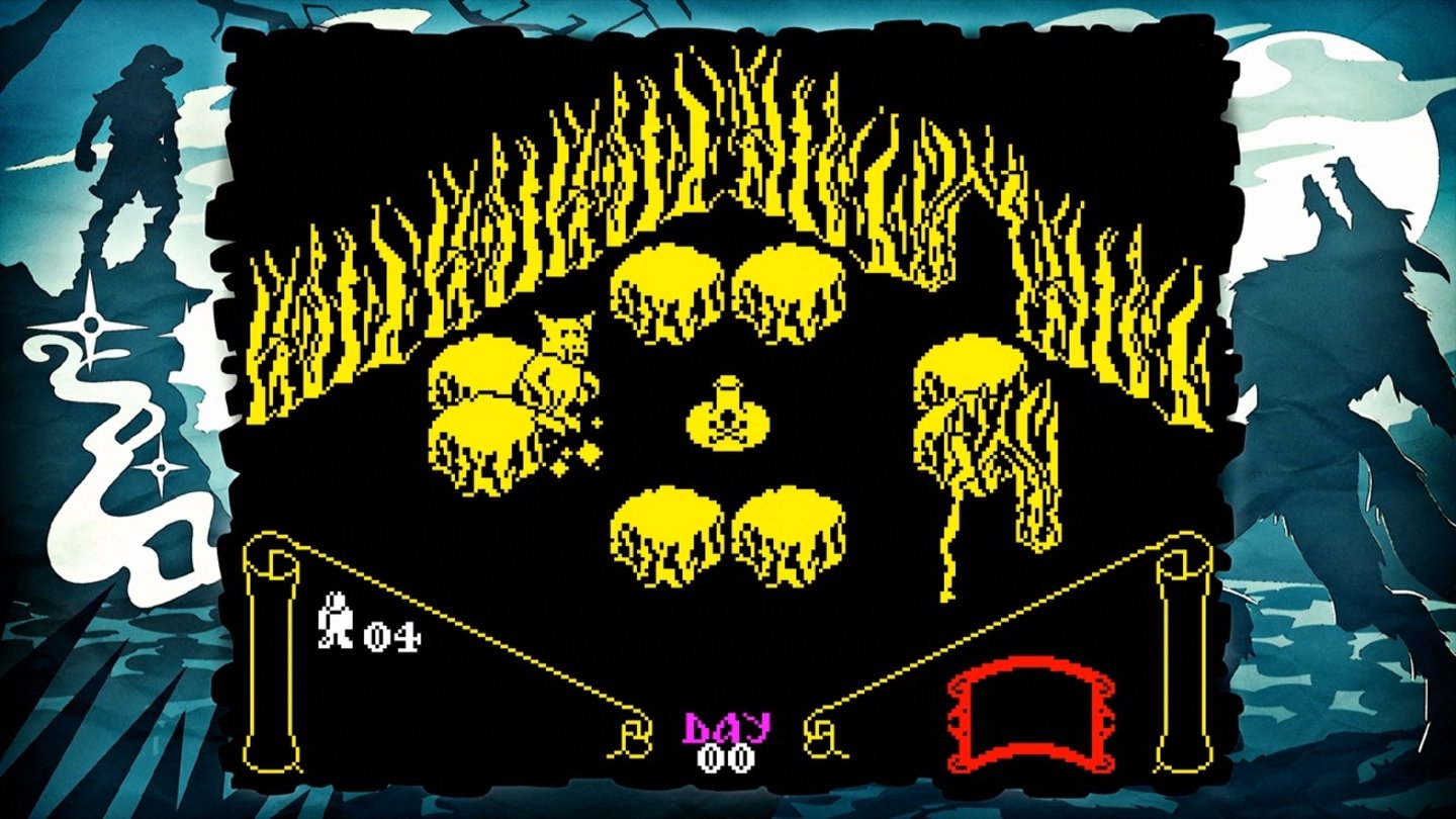 Knight Lore (ZX-Spectrum, 1984)
Eines der ersten isometrischen Action-Adventures: Sabreman muss in einer Burg Objekte finden und verwandelt sich nachts in einen Werwolf.
Wertung: * von ***