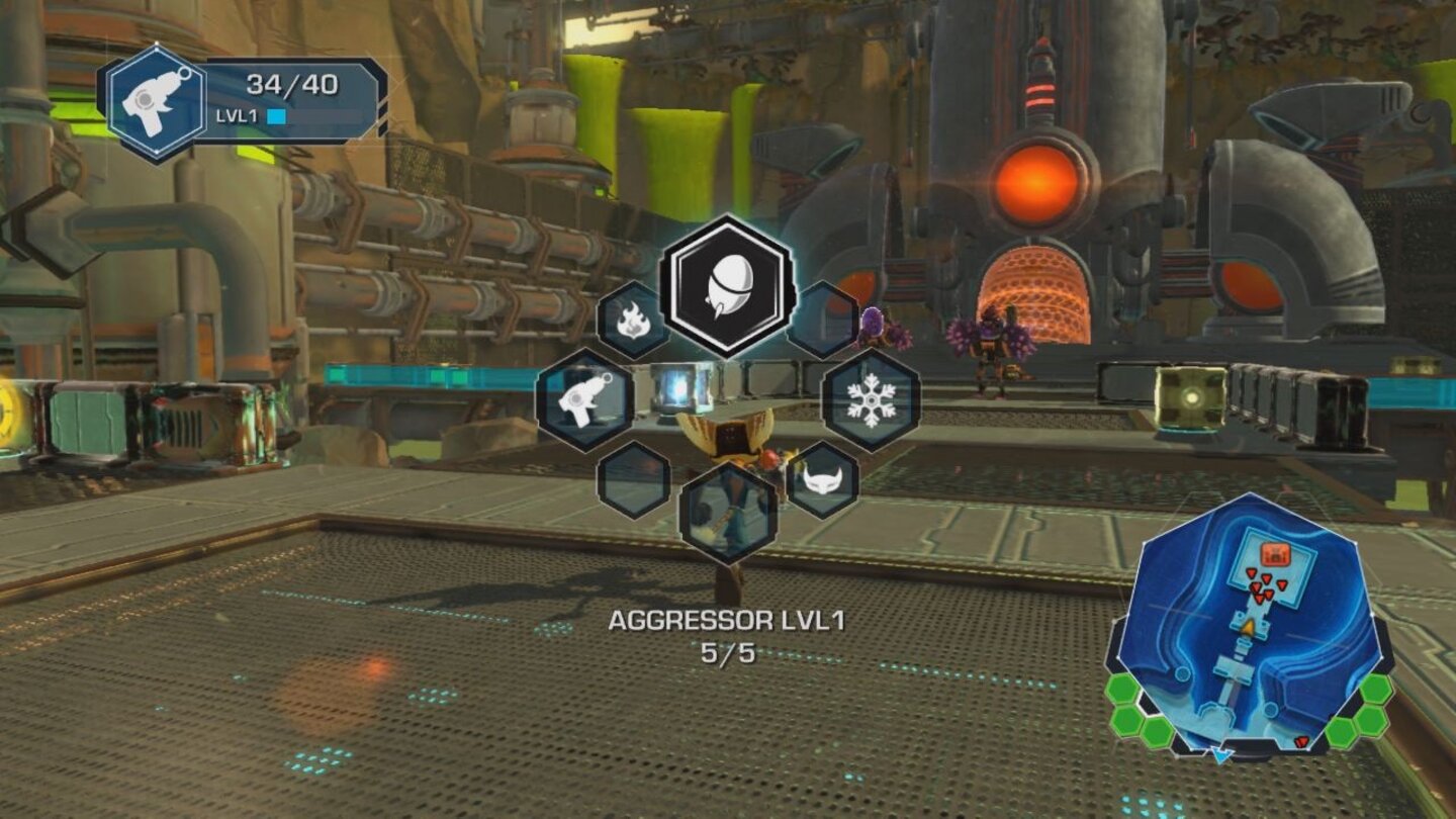 Ratchet + Clank: QForceIm Kreismenü wählen wir aus unseren Waffen die richtige aus.