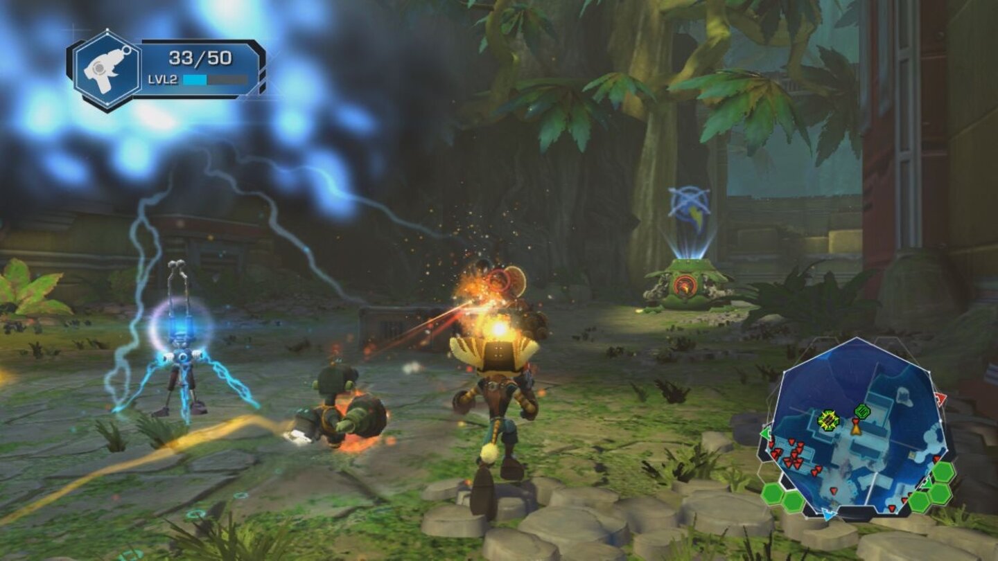 Ratchet + Clank: QForceRoboter Zurkon hilft uns die Fießlinge zu Kleinholz zu verarbeiten.