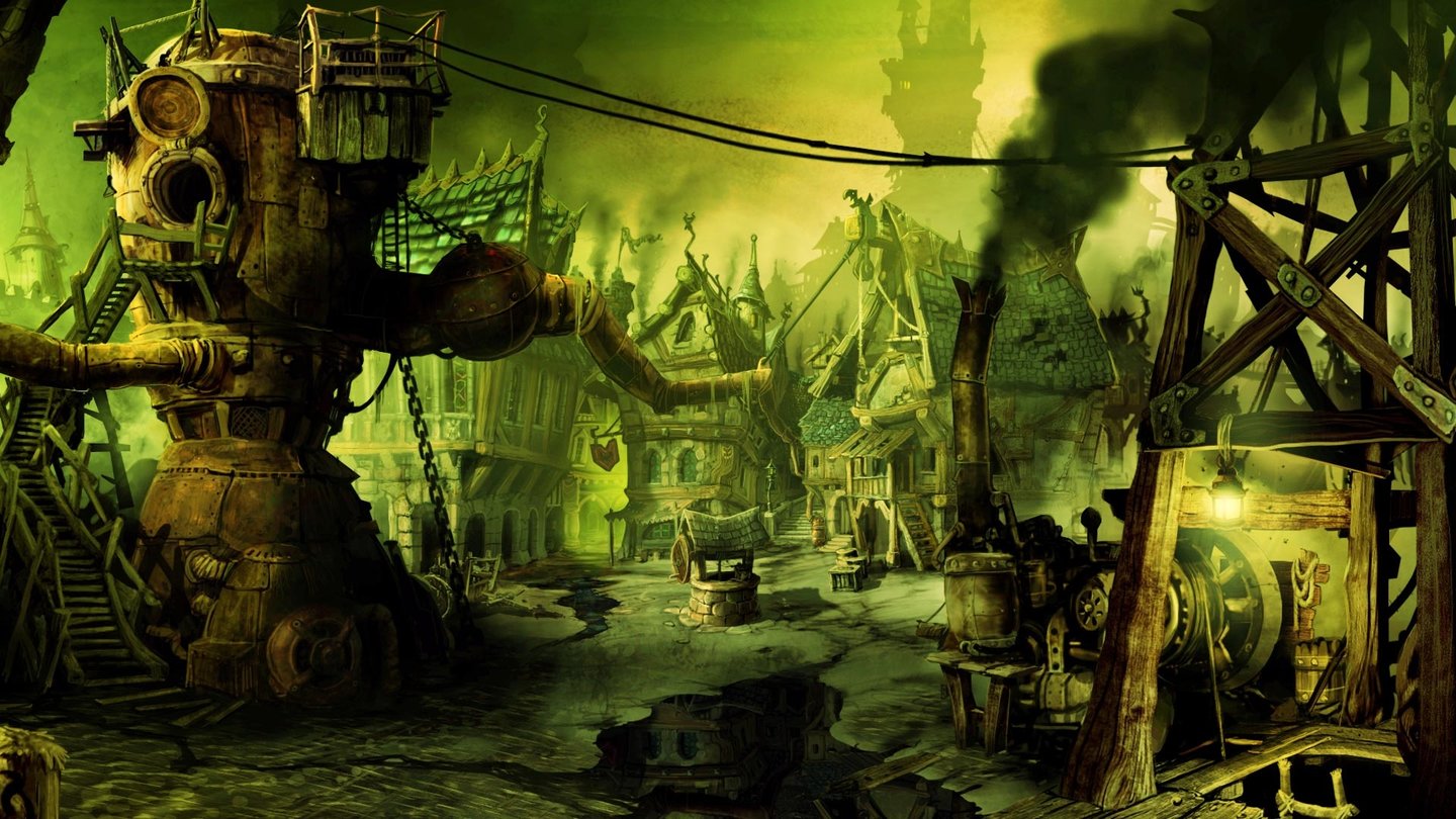 DieselStörmers - ArtworksDie Umgebungen fangen das Steampunk-Szenario augenzwinkernd ein und wirken sehr stimmungsvoll.