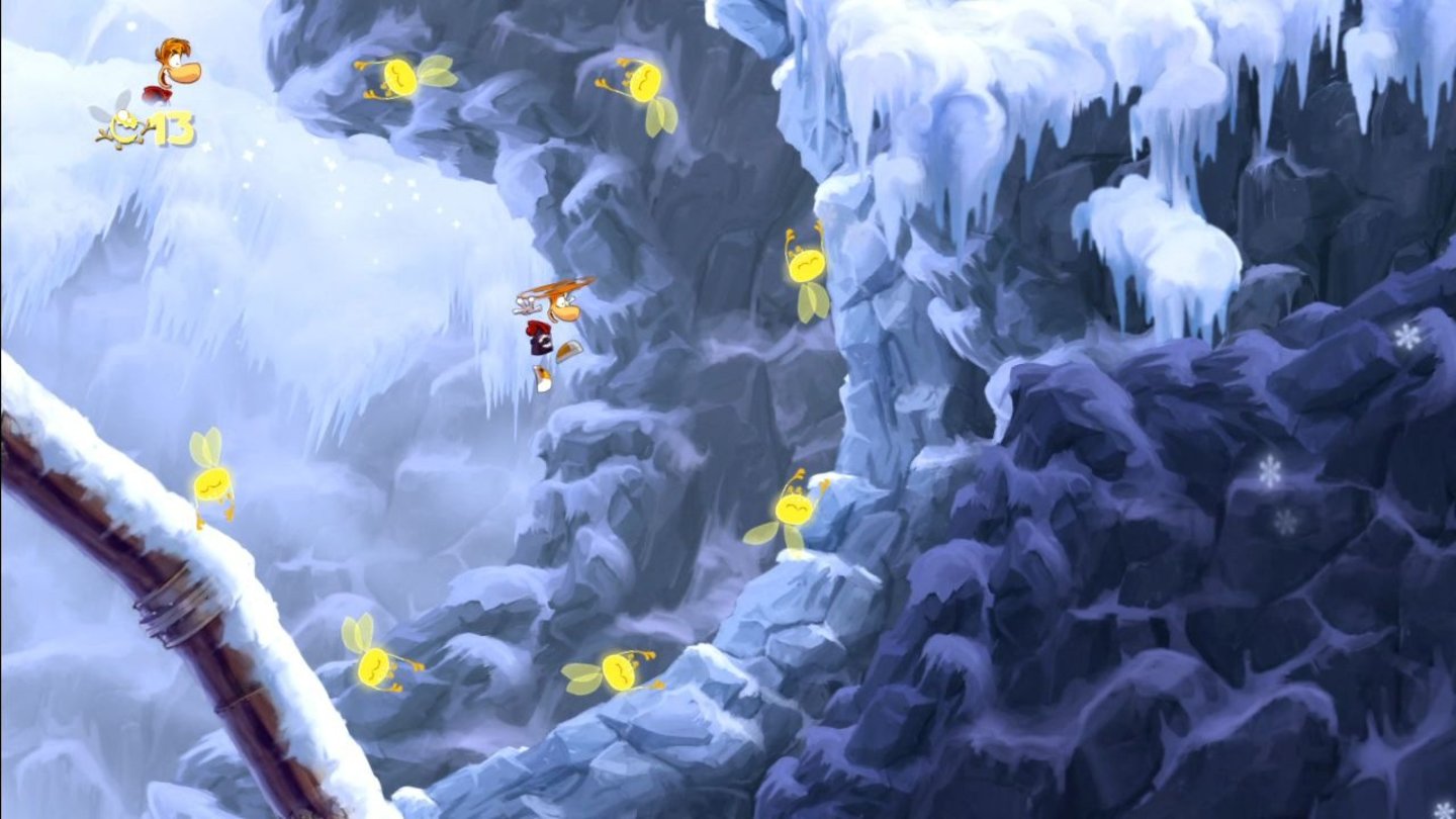 Rayman OriginsMit seinem Propellerhaar kann Rayman kurzzeitig fliegen.