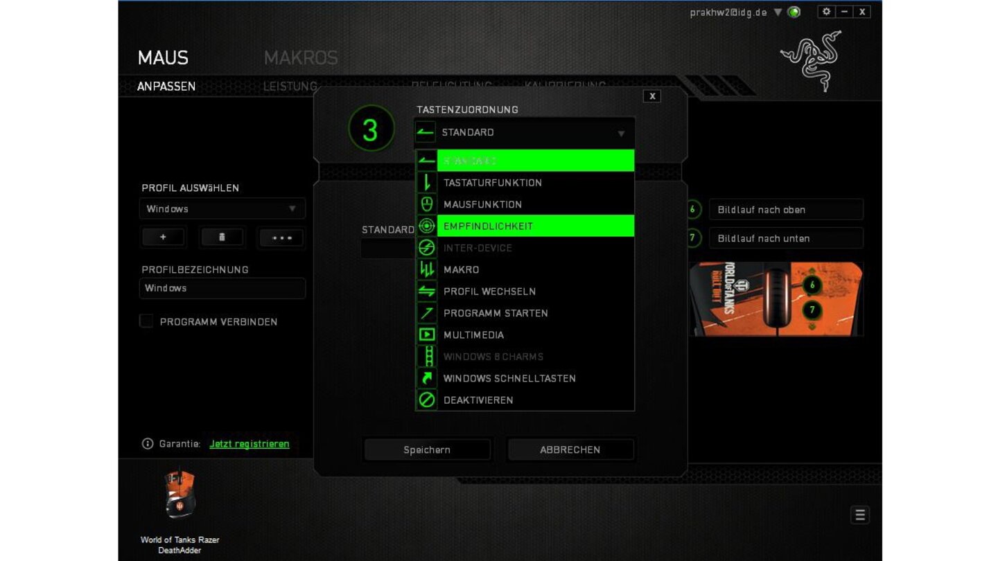 Razer Deathadder 2013 Taste zuweisen