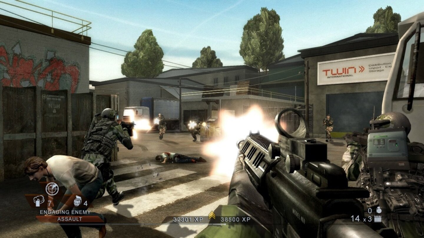 Tom Clancy’s Rainbow Six: Vegas (2006)2006/2007 kommt Rainbow Six: Vegas zuerst für die Xbox 360 und den PC und später für die Playstation 3 und PSP auf den Markt. In Las Vegas muss sich das Team um Logan Keller mit Terroristen auseinandersetzen. Während das Spiel normalerweise eine typische Ego-Shooter-Ansicht zeigt, wechselt die Kamera in eine Third-Person-Sicht, sobald wir in Deckung gehen. So können wir auch blind und aus dem Schutz heraus feuern.