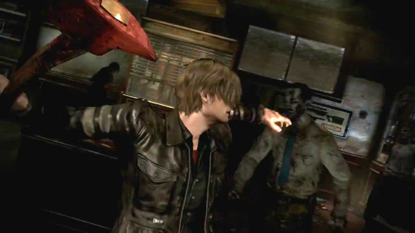 Resident Evil 6 – Trailer-AnalyseEbenfalls neu: Leon darf im Nahkampf auch Waffen wie diese Feuerwehr-Axt einsetzen …