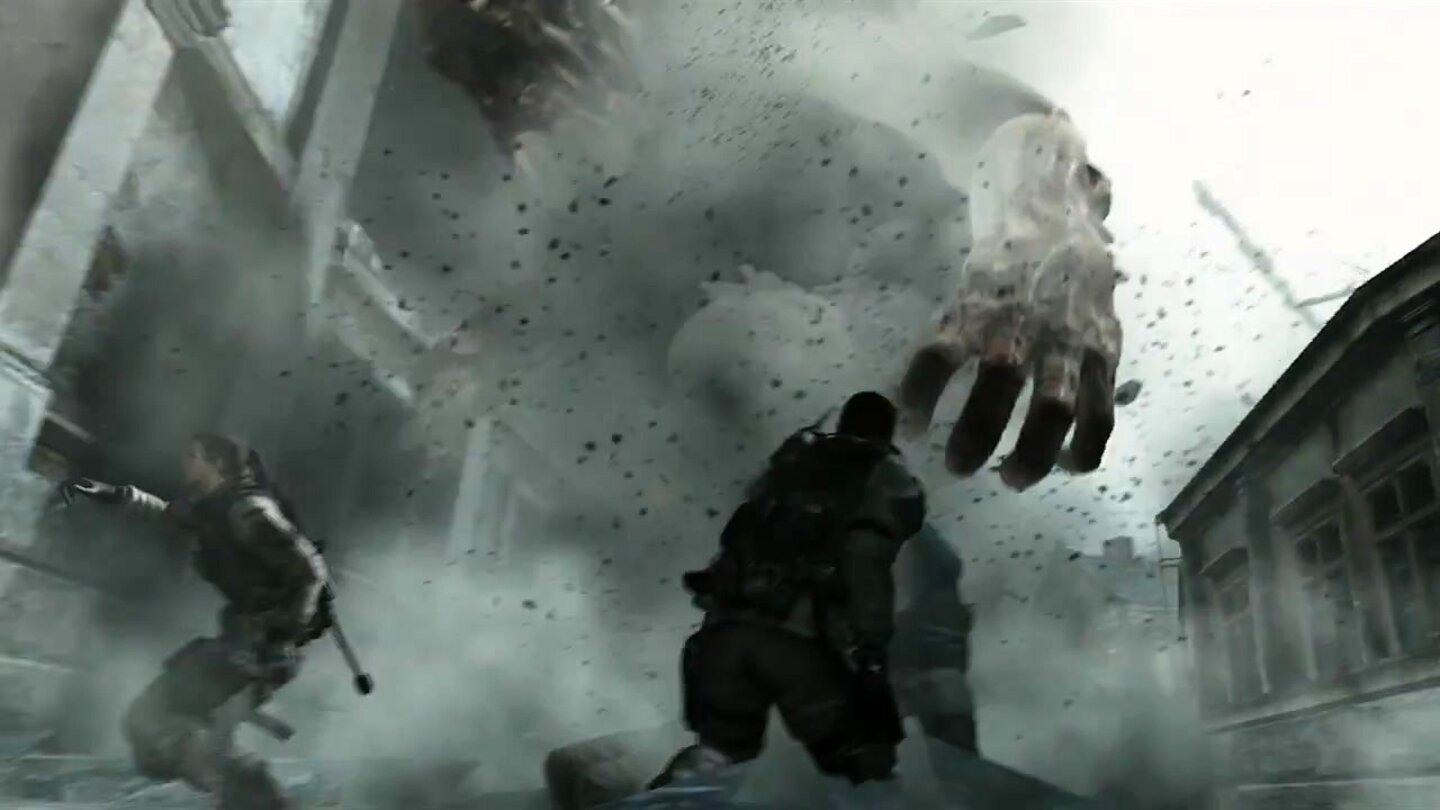 Resident Evil 6 – Trailer-AnalyseDerweil bricht ein Gigant aus der Mauer. Die Riesen gab’s (zumindest so ähnlich) in Teil 4 und 5 schon als Boss-Gegner.
