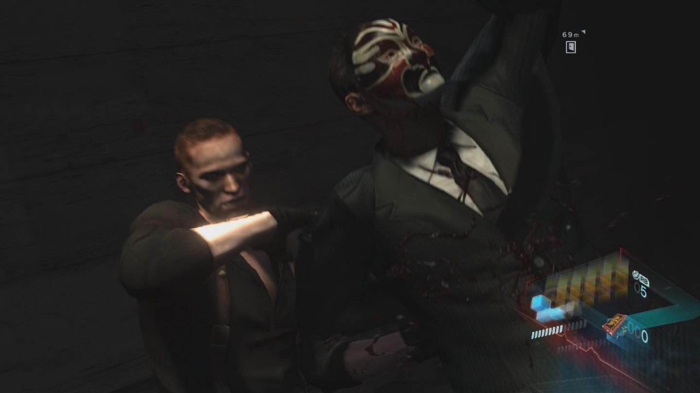 Resident Evil 6Pech für den J’Avo: Dieser Hieb ging durch die eigene Brust, weil Jake rechtzeitig reagiert und abgeblockt hat.