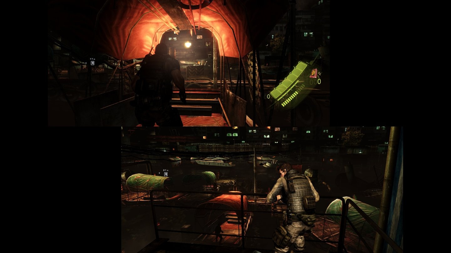 Resident Evil 6Ich glaub, da hat sich was bewegt! Der Split-Screen-Modus ist an sich eine tolle Idee, wenn wir nicht mit stark verkleinertem Bildausschnitt in den Kampf ziehen müssten.