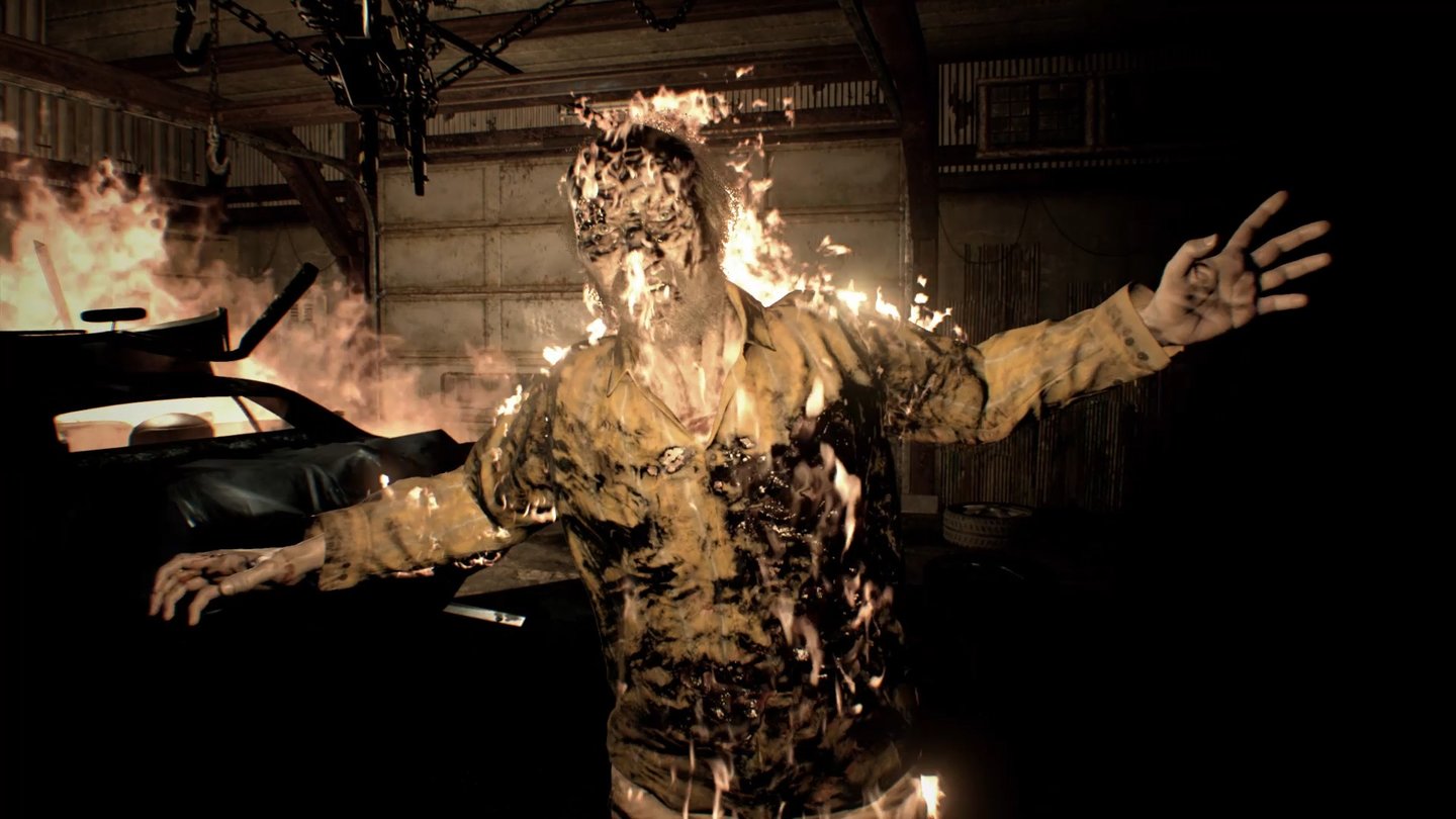 Resident Evil 7Selbst wenn Jack in Flammen aufgeht, bremst ihn das nicht. Wie soll man dieses Monster stoppen?