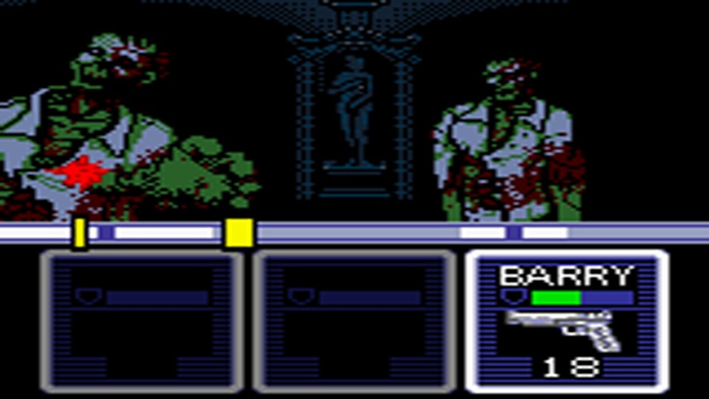 Resident Evil Gaiden (2001) Mit Resident Evil Gaiden bringt Capcom 2001 einen Serienableger für den GameBoy Color auf den Markt. Im Auftrag einer Untergrundorganisation gehen Leon Kennedy und Barry Burton Gerüchten um eine neue Version des T-Virus auf den Grund. Während wir in einer Top-Down-Perspektive die Umgebung erkunden, wechselt das Spiel für die Kämpfe in die Ego-Ansicht: das Zielkreuz wandert von Links nach Rechts, wir müssen nur im richtigen Moment abdrücken. Durch die Präsentation verliert das Spiel jedoch im Gegensatz zu den anderen Resident Evil-Titeln viel von seiner Atmosphäre.