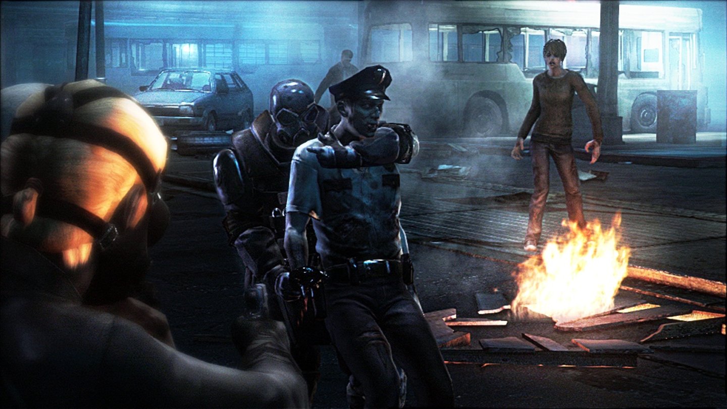 Resident Evil: Operation Raccoon CityWeil die USS-Kämpfer auf bewaffnete Marines als Gegner treffen, ist der Zombie als menschliches Schutzschild durchaus nützlich.