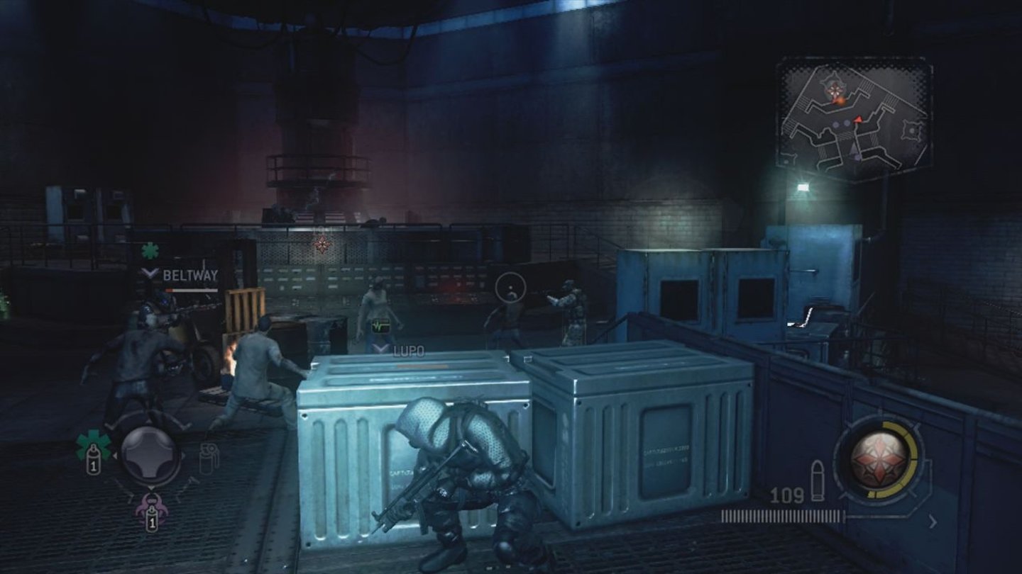 Resident Evil: Operation Raccoon CityIn Deckung! Läuft man gegen ein Objekt, kauert sich der Charakter sofort dahinter.