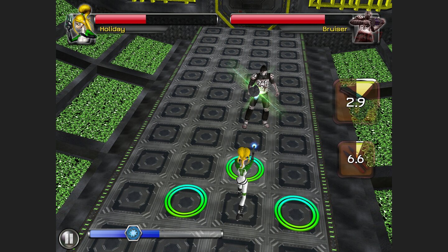  Revolution 60Left, right, left, right, shoot, shoot, shoot: In den Kämpfen tapsen wir nur in der Arena umher, um dann und wann Schüsse abzugeben.