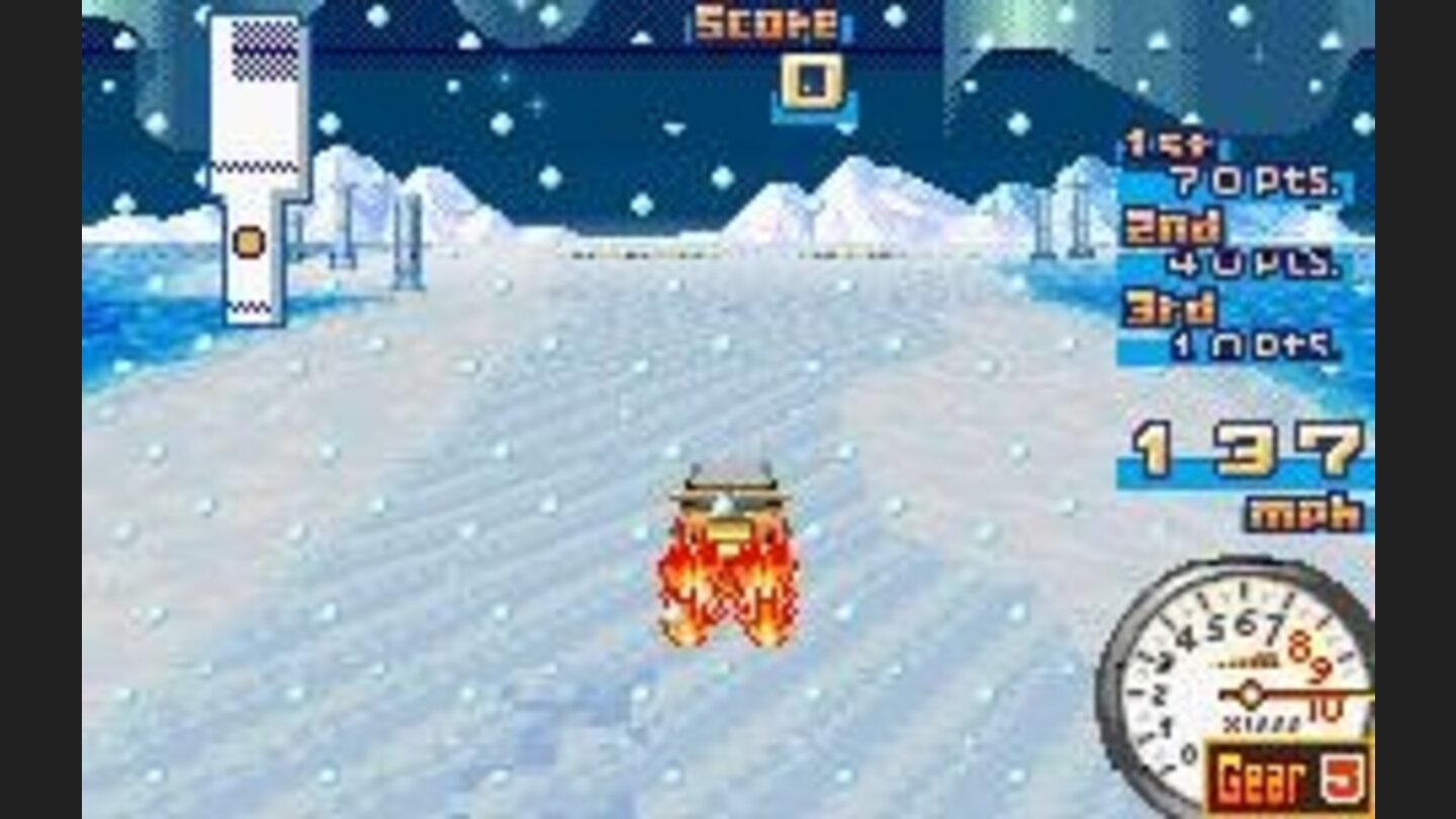 In this challenge, you must use speed tiles to increase your speed in order to get into the bullseye area before the snow stops you