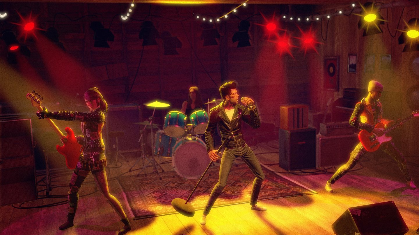 Rock Band 4Der Grafikstil unterscheidet sich kaum von den Vorgängern. Der Konkurrent Guitar Hero Live geht mit echten Videoaufnahmen einen anderen Weg.
