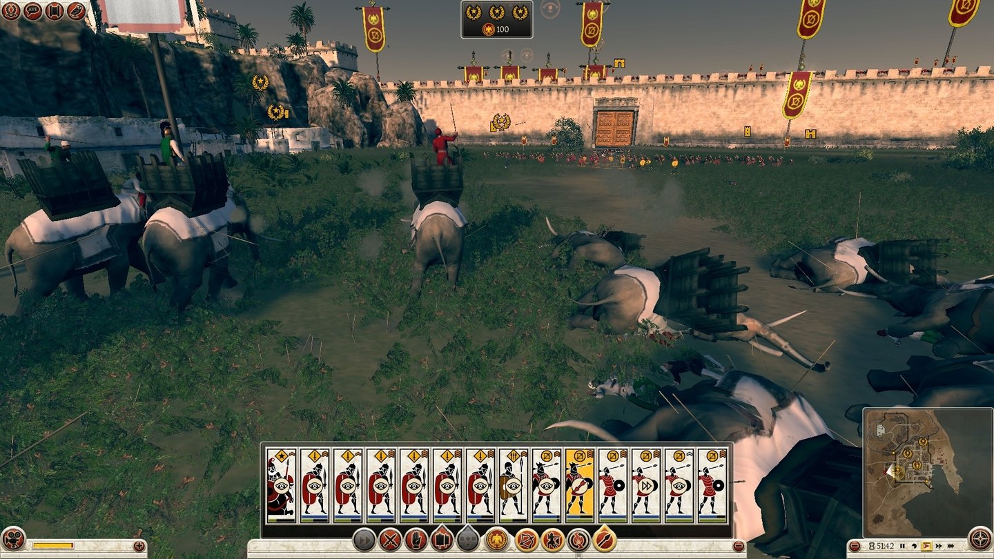 Total War: Rome 2Die beste Methode zur Elefantenabwehr - aus sicherer Distanz geworfene Speere. Das ist zwar gemein gegenüber den armen Dickhäutern, aber besser, als die eigene Infanterie zertrampeln zu lassen.