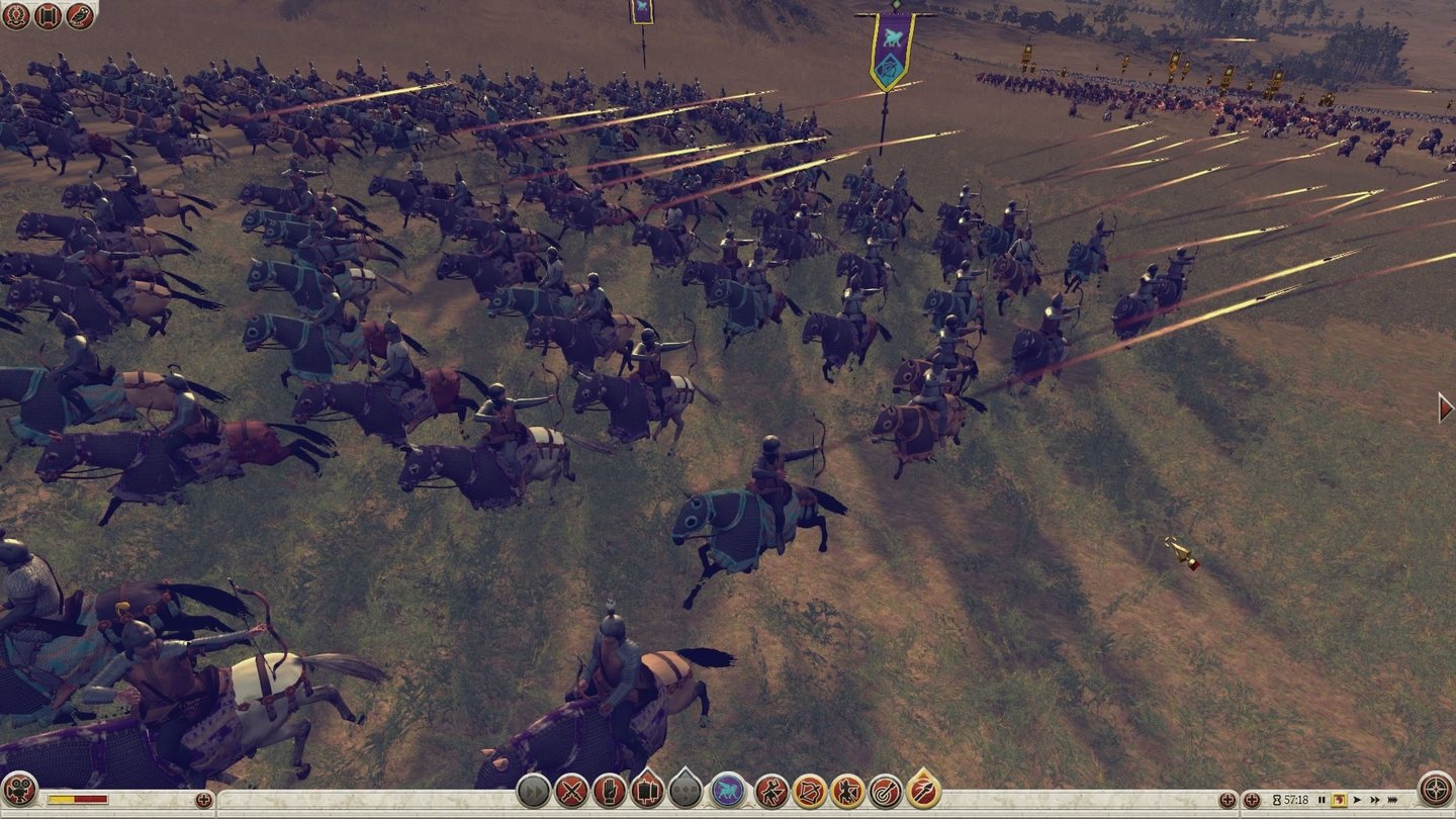 Total War: Rome 2Die parthischen berittenen Schützen können sogar im vollen Galopp nach hinten schießen.